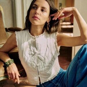 Sezane Ethan Jacket Ecru Cream Quilted Vest XS